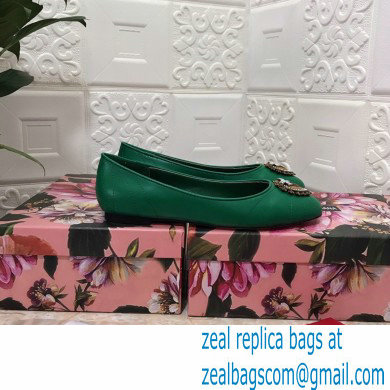 Dolce  &  Gabbana Leather Devotion Flats Slippers Green 2021